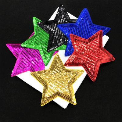 China Other ZD Fashion Star Green Sequin Patch Red Blue Black Blue Custom Iron On Embroidery Patch For Apparel Jeans for sale