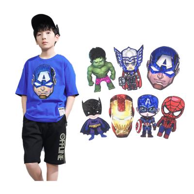 China Wholesale Cute Handmade ZD Embroidery Boy Kids Sew On Sequin Captain Spider Hero Snap Patches For Clothes for sale