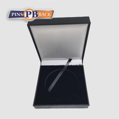 China PU Leather Medal Leather PRESENTATION BOX, Plastic Mold Bracelet Box With Silver Logo for sale