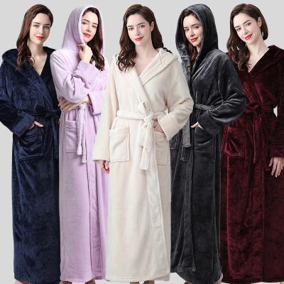 China Winter Sleepwear Fleece Flannel Long Hooded Bathrobe Nightgown Breathable Warm Long Homewear Robes For Women for sale