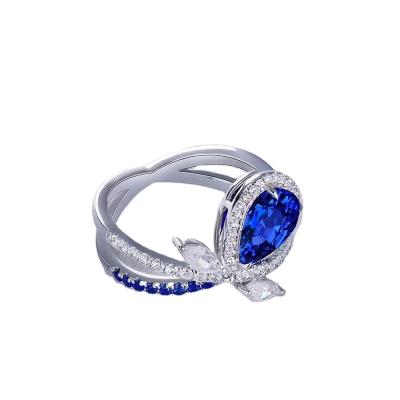 China Good Quality S925 Sterling Silver Plated 18k Gold Mosaic Sapphire Ring Various Exquisite Workmanship (With Certificate) for sale