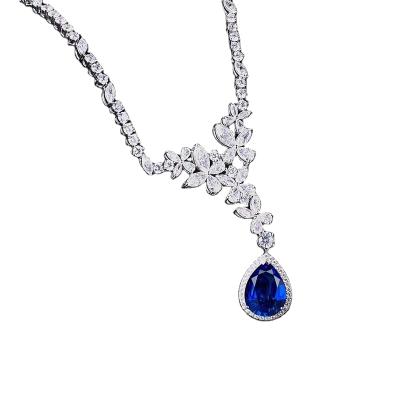 China Exquisite Newcomers S925 Sterling Silver Plated 18k Workmanship Gold Inlaid Sapphire Necklace (With Certificate) for sale