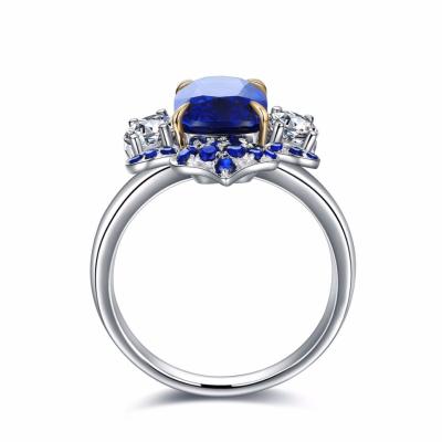 China Good Quality Mosaic Gold Sapphire Ring Exquisite Design S925 Sterling Silver Plated 18k Newest Workmanship (With Certificate) for sale