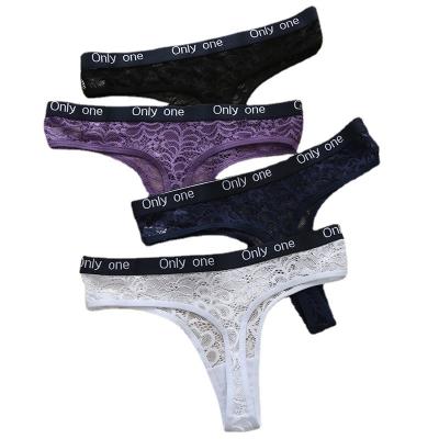 China QUICK DRY CINVIK Low-waist Hollow Underwear Women Panties Sexy Lace Briefs Thong Female G String Breathable Lingerie Temptation Thongs for sale