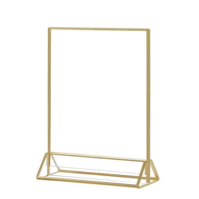 China Acrylic Gold Border Sign Holder With Clear Acrylic Gold Borders Double Sided Views Table Top Sign To Wedding Table Numbers Menu for sale