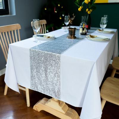 China Shinny Wholesale Silver Sequin Table Runners, 12x120 Inch Glitter Table Runner Wedding Party Hotel Decorations for sale