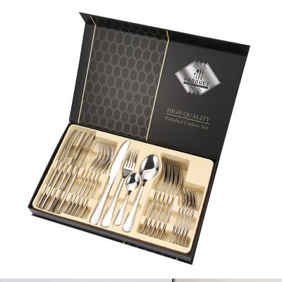 China Silverware 24 Pcs Stainless Steel Cutlery Casual Gift Set Dinnerware Flatware Set With Dinner Knife Spoon And Teaspoon Forks for sale