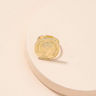 China Fashion Style Fashion Style Gold Coin Simple Ring Portrait Female Net Red Hip-Hop Street Pulling Open Index Finger Ring for sale