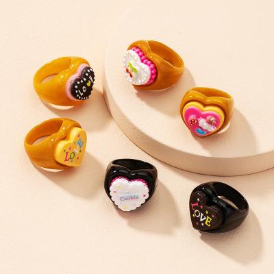 China 2021Cute Internet New Hot Japan And South KoreainsCute Letters Female Ring Trend Fun Love Ring Based On Resin Acrylic for sale