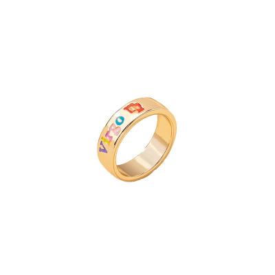 China FASHIONABLE Retro Ring Female Color Symbol Central Institute of Statistics Cold Wind Ring Letters Ring Drip Wholesale for sale