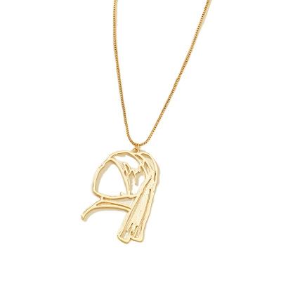 China Wholesale New Retro Fashion Cartoon Girl Face Necklace Soft Literary Wind Collarbone Chain Female Pendant Hollow C.S.I. for sale