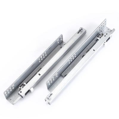 China Hidden Soft Closed Telescopic Damping Buffer Hidden Drawer Slides 2 Sections Bottom Mount Slides for sale