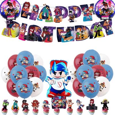 China Friday Night Funkin Birthday Balloon Set Cartoon Latex Balloons Cake Topper Birthday Banner Toy Happy Birthday Party Graduation for sale