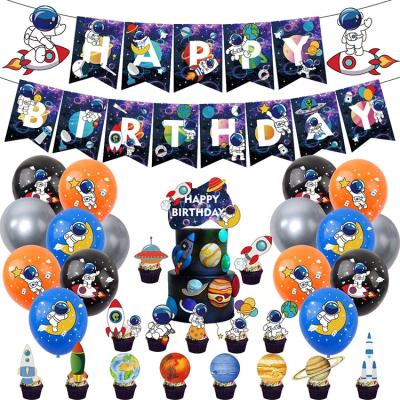 China Birthday Astronaut Theme Children's Birthday Party Decoration Astronaut Rocket Pull Flag Balloon Cake Set Graduation for sale