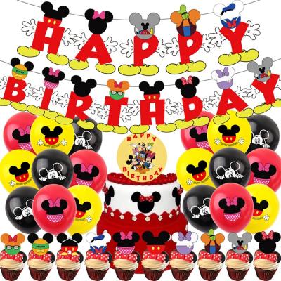 China Cake Topper Set Mickey Mouse Pull Flag Balloon Mickey Minnie Birthday Theme Party Decoration Letter Paper Banner for sale