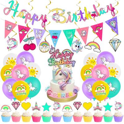 China Birthday Unicorn Party Supplies Set Unicorn Happy Birthday Banner Hanging Flags Cupcake Toppers Party Decoration for sale