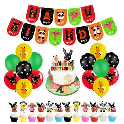 China Bing Bunny Cartoon Theme Birthday Party Decoration Supplies Set Happy Birthday Banner Cake Topper for sale