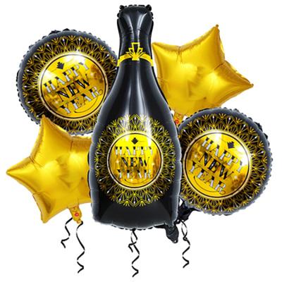 China 2022 Happy New Years Foil Balloons Popular Bottle Shape Wine Foil Balloons For New Year Party Decoration for sale