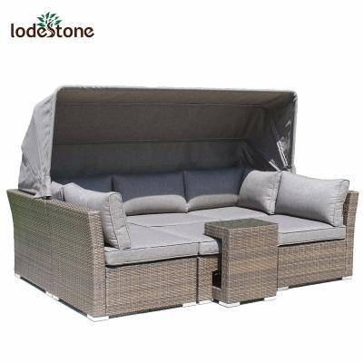 China Weather Resistant Hot Selling Outdoor Sectional Wicker Garden Furniture Germany Sofa Set Canopy for sale