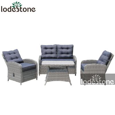 China Outdoor rattan wicker furniture conversation sofa 4pcs luxury recliner pump function/sofa recliner for sale