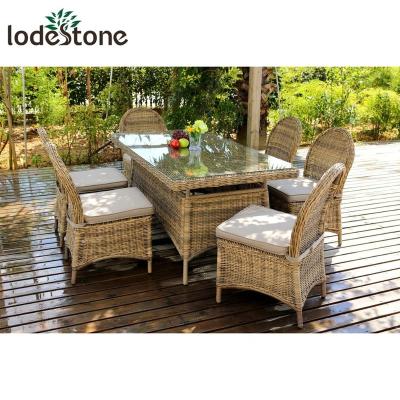 China Best Selling All Weather 7pcs Patio Rattan Chair Dining Outdoor Garden Dining Table Set for sale