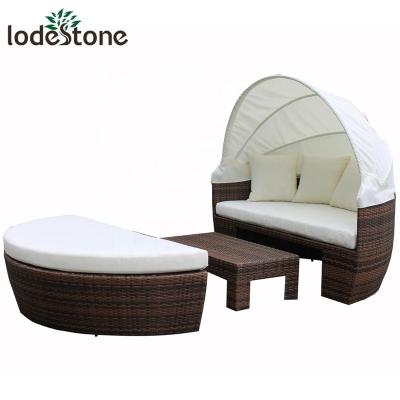 China China Products Wholesale All Weather Modern Round Rattan Living Room Folding Bed Outdoor Bed With Canopy for sale