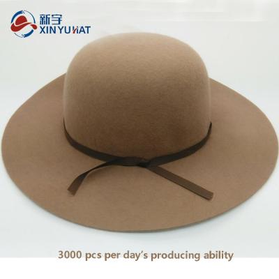 China Custom Women Round Plush Hats Round Lid 100% Wool Wide Brim Felt Hat for sale