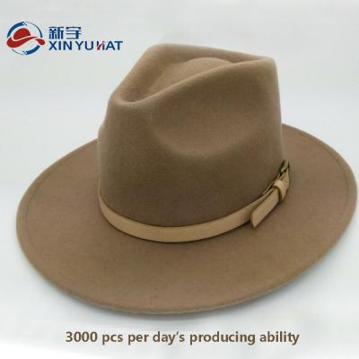 China Plush Fashion Camel Mens Wool Felt Hat Felted Hat With Leather Belt for sale