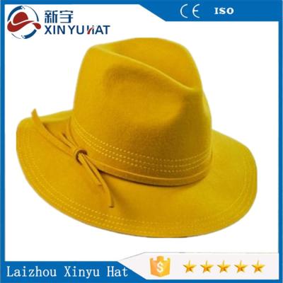 China Eco-Friendly Ladies Women's Fedora Yellow Hat With Matching Tie Band for sale