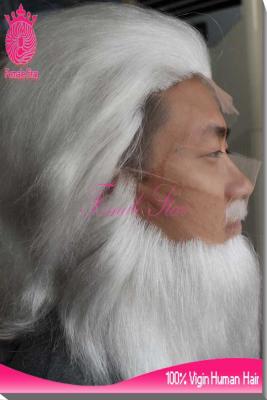 China Soft and smooth china handtied white yak hair wig and beard, white fake mustache for sale