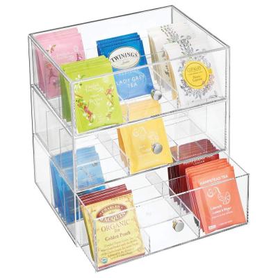 China MINGSHI Acrylic Tea Bag Storage Box 3 Tier Viable Sugar Bag Tea Bag Organizer Dispenser for sale