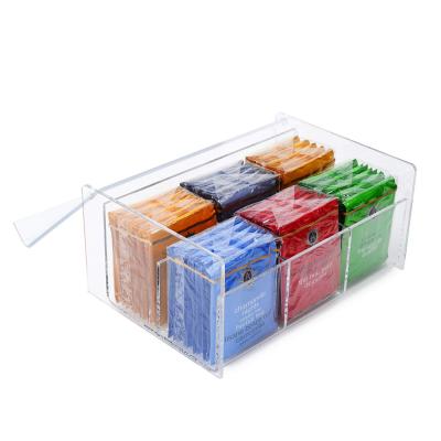 China MINGSHI Tea Bag Storage Hot Viable Dispenser Box Clear Acrylic Tea Box Organizer for sale