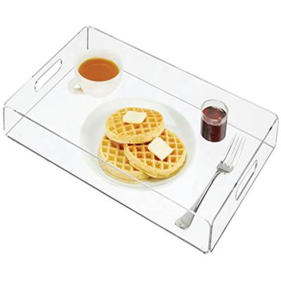 China Top Grade MINGSHI Acrylic Crystal Square Serving Acrylic Food Clear Cheap High Quality Tray With Handles for sale