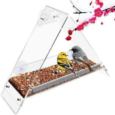 China MINGSHI Bird Cage Viable Acrylic Portable Glass Triangle Feeder Hanging Bird Feeder House For Garden for sale