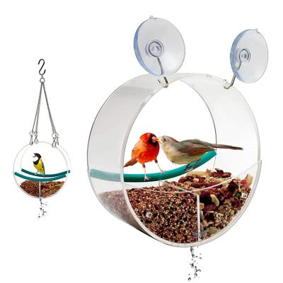 China MINGSHI Sustainable Round Bird Cage Breeding Small Clear Acrylic Bird Feeder Hanging Tray for sale