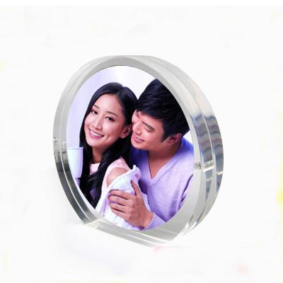 China MINGSHI Small Magnetic Cabinet Circular Clear Acrylic Photo Block Frame for sale