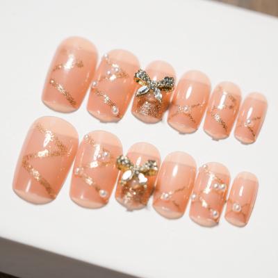 China Luxury Diy Press On Nails Ready To Ship New Design 24 Pcs Fake Nails French Nude Luxury Nail Tips Full Coverage Diy Press On Nail For Women for sale