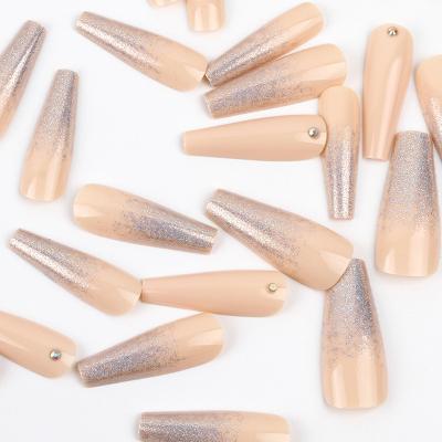 China New Design Luxury French Fake Nails Full Cover Nude French Artificial Press On Diamond Fake Nails for sale