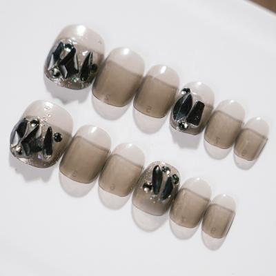 China Design Wholesale Fake Nails Best Selling Fake Nails Supplies Adjust Gray Luxury Diamond Wholesale Fake Nails Press On Nails Shortly for sale