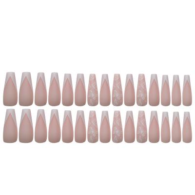 China Design False Nails Press On Nails 24Pcs Long Style French False Nails Coffin Gel Press On Fake Nails With Glue for sale