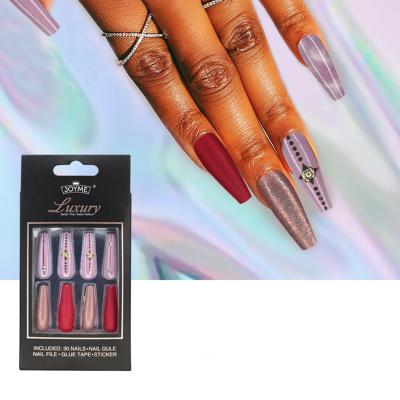 China Design Diamond Nails New Arriving OEM Ballerina French Press On Nails Diamond Artificial Fingernails Art For Women for sale