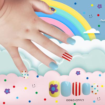 China Lovely Gift Kids Girls Press On Stick Full Cover For Kids 24Pcs Diy Lovely Gift Kids Nails Girls Press On Pre-Gum Artificial Nails Stick Full Cover For Kids for sale