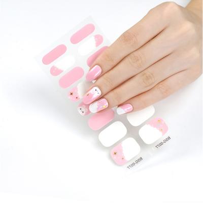 China 2023 Eco-friendly Wrap Design Pink Nail Art Polish Stickers Gel Nail New Semi-processed Gel Nail Stickers Strips Wraps for sale