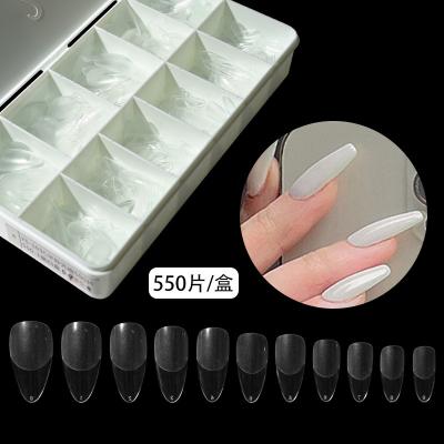 China 550pcs Nails Supplies Salon Nails Half Full Cover Almond Non C Curve Matte Acrylic False Nail Tips Salon Supplies for sale