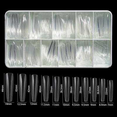 China Full Cover Nail Tips Shape ABS Full Cover Transparent Clear Nail Tips Long Coffin Ballerina Gel Nail Tips for sale