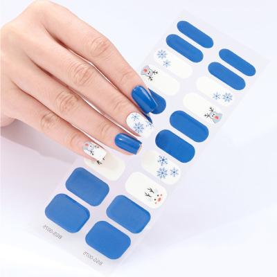 China Korean Semi Cured Gel Nail Sticker Wholesale Custom Design Korean Semi Cured UV Gel Nail Sticker Wrap Deer Snow Christmas Nail Sticker for sale