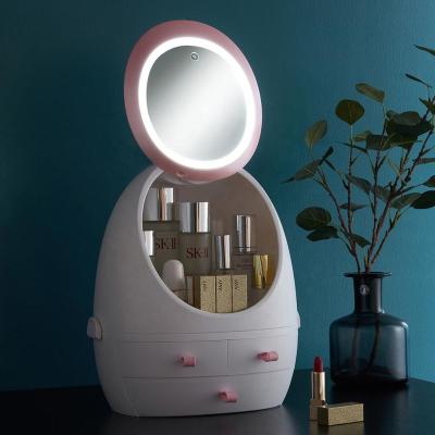 China Viable Fashion Handle Space Capsule Fissionable Cosmetic Storage Box With LED Ring Fill Light for sale