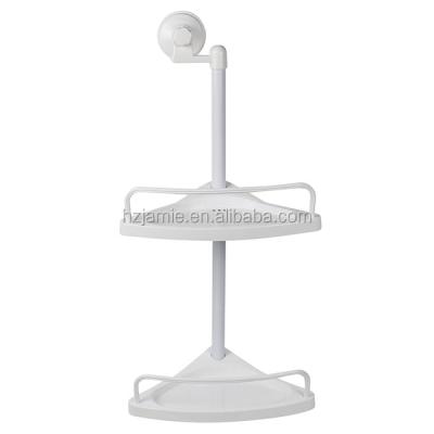 China Plastic 2 tier plastic kitchen rack sucking disc bathroom hollow storage basket corner shelf for sale