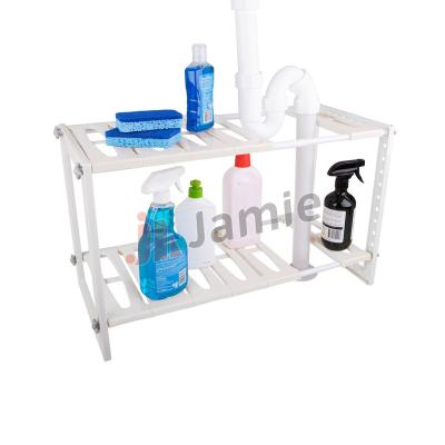 China One Layer Adjustable Length and Removable Shelves 2 Tiers Expandable and Adjustable Under Sink Storage Shelf Rack Organizer for sale