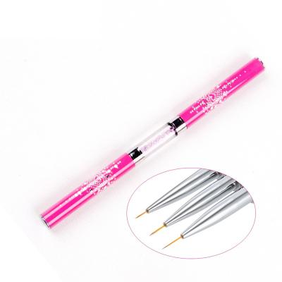 China Double Head NAIL Pink Nail Art Brushes Rhinestones Handle Manicure Art Tool Pen 5mm/7mm/9mm/11mm Art Liner Brush Drawing Line for sale